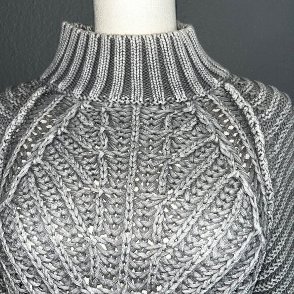FREE PEOPLE Sweetheart Cable Knit Sweater Mock Turtleneck High Low Hem Gray XS - Picture 2 of 6